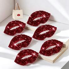 6pcs Hot Melt Glue Shiny Rhinestone Lip Stickers - Red & White Heat Transfer Glossy Lip DIY Decals, Suitable For Clothing, Hats, Jackets, Bags, Blankets - Charming Lip-Shaped Rhinestone Stickers For Parties, Costumes And Unique Gifts - A - View 11