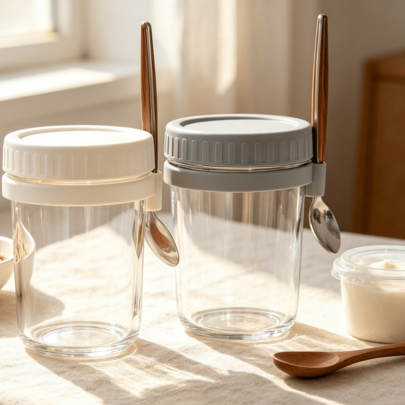 Confezione da 2 barattoli per overnight oats da 400 ml, tazze portatili per cereali con coperchio e cucchiaio per yogurt, latte e frutta