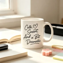 Cute Smart And A Bit Dramatic Handwriting Heart Graphic Coffee Mug,11oz Two-Tone Black Interior White Ceramic Cup, Sassy Women Quote Print, Funny Best Friend Birthday Gift - Multicolor - View 7