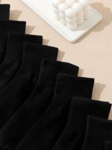10 Pasang Kaos Kaki Olahraga Kasual Polos Nyaman dan Bernapas Setinggi Betis untuk Pria - Hitam - View 6