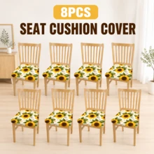 2/4/6pcs Sunflower Pattern Stretch Seat Cushion Covers, Suitable For Home Decor, Living Room, Dining Room, Garden, Hotel, Party Events, Washable Polyester Material Dining Chair Seat Covers - Multicolor - View 15