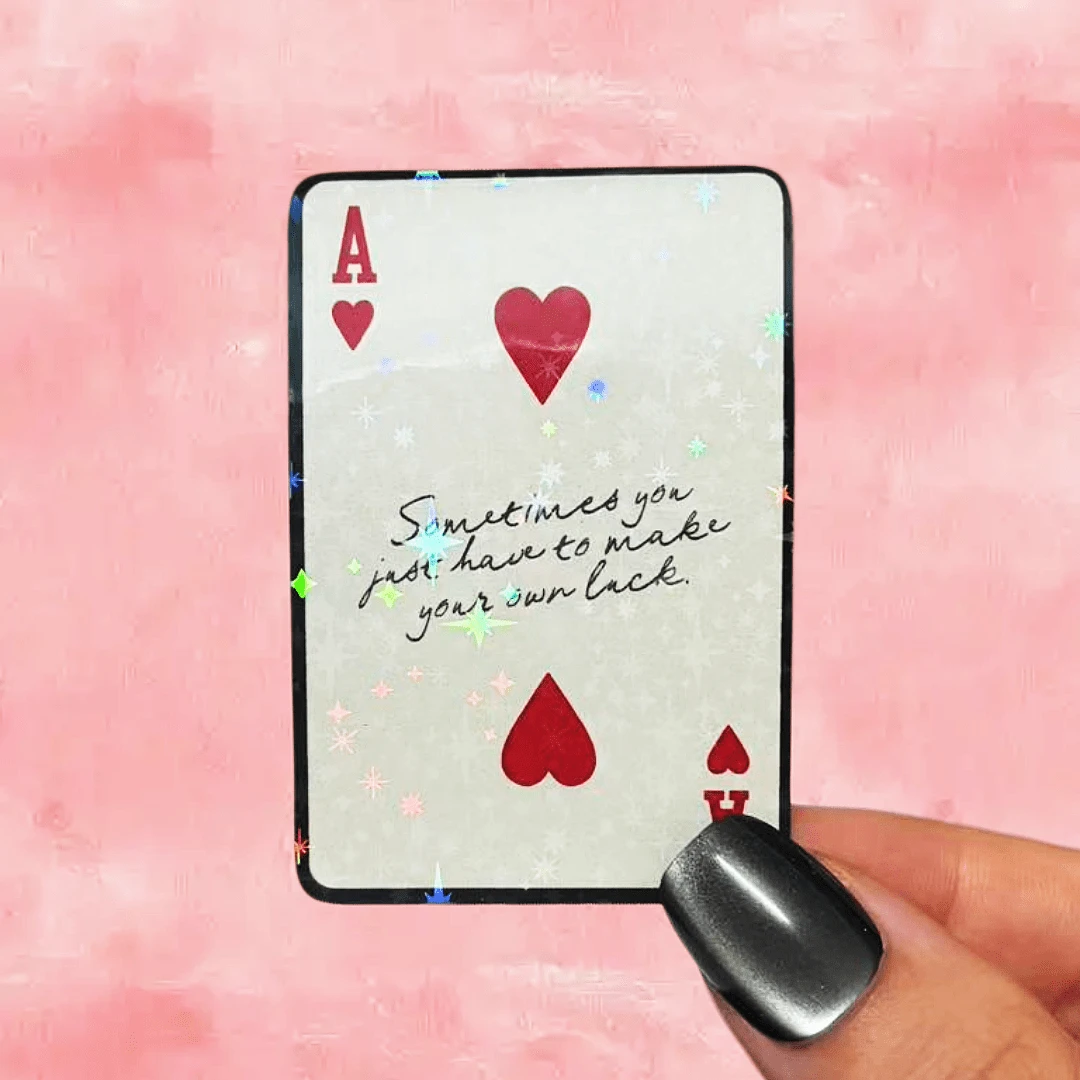"Sometimes You Just Have To Make Your Own Luck" Ace Of Hearts Creative Sticker | Vintage Poker Card Style | Notebook & Suitcase Decorative Sticker Waterproof Vinyl Sticker - Matte Surface, Self-Adhesive Bumper Sticker, Suitable For Cars, Windows, Laptops, Trucks, Water Bottles - Versatile Design, Car Sticker - Vinyl - View 1