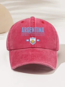 1件時尚極簡水洗棒球帽「ARGENTINA」印花圖案，送給家人與朋友的禮物，極具吸引力的四季裝飾風格，美式復古圖案運動風，男女通用時尚必備單品 - 阿根廷5 - 查看 17