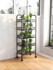 عربة تخزين متنقلة، متوفرة بتصاميم 3 طبقات / 4 طبقات مع خيارات ألوان أسود وأبيض، مزودة بعجلات عالمية، هيكل تصريف مجوف، حجرات تخزين مقسمة، مناسبة للمطابخ والحمامات وغرف الدراسة - مواصفات متعددة - مشاهدة 4
