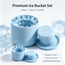 Luxury Textured Silicone Ice Bucket Large Blue Beverage Cooler Cup, Includes Random Color Mini Ice Bucket Set, Portable Outdoor Cooler Cup, Suitable For Canned Beer Soda, Summer Beach Camping Home Bar, Reusable Cold Storage Cup - Ice Bucket - View 4