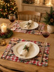 Taplak Meja, Alas Piring, dan Sarung Bantal Motif Permen Kue Jahe Natal, Gaya Natal, Dekorasi Rumah dan Dapur Natal, Cocok untuk Dekorasi Rumah dan Pesta Natal - MultiWarna - View 5