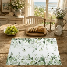 1pc/4pcs/6pcs, Botanical Pattern Printed Linen Placemats, Rectangular Table Mats, Washable, Easy To Clean, Plate Mats, Bowl Mats, Western Style Mats, Suitable For Kitchen, Dining Room, Home Gathering, Coffee Table And Daily Table Decoration - Multicolor - View 4