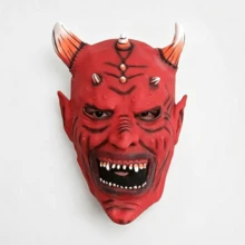 1件紅色惡魔乳膠全頭面具附角，恐怖惡魔怪物面具配尖牙，萬聖節恐怖角色扮演化裝面具，適合成人鬼屋派對道具 - 均碼 - 查看 5