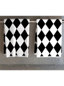 2pcs, Black And White Diamond Checkerboard Pattern Kitchen Towels, Polyester Material, Soft And Absorbent, Machine Washable, Holiday Gift For Friends, Kitchen Accessories. - Multicolor - View 8