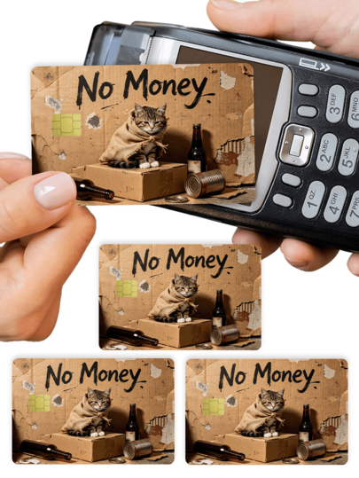 1pc Funny Cat Official Credit Card Sticker Privacy Protection Card Skin, Humorous Paper-Like No Money Holiday Birthday Gift PVC Material Anti-Fingerprint Anti-Scratch Wear-Resistant Card Sleeve, Card Protector, Suitable For Men, Women, Couples, Small Chip Card, Bank Card, Credit Card, Transportation Card, Student Campus Card Personalized DIY