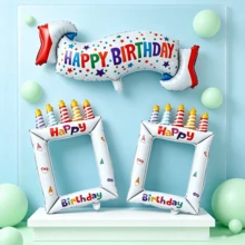 Happy Birthday Banner & Photo Frame Foil Balloon Set, 37 Inch Birthday Banner Balloon, 2pcs 28 Inch Selfie Photo Frame Balloons, Birthday Photo Props, Birthday Party Decorations - Happy Birthday Banner & Photo Frame - View 1