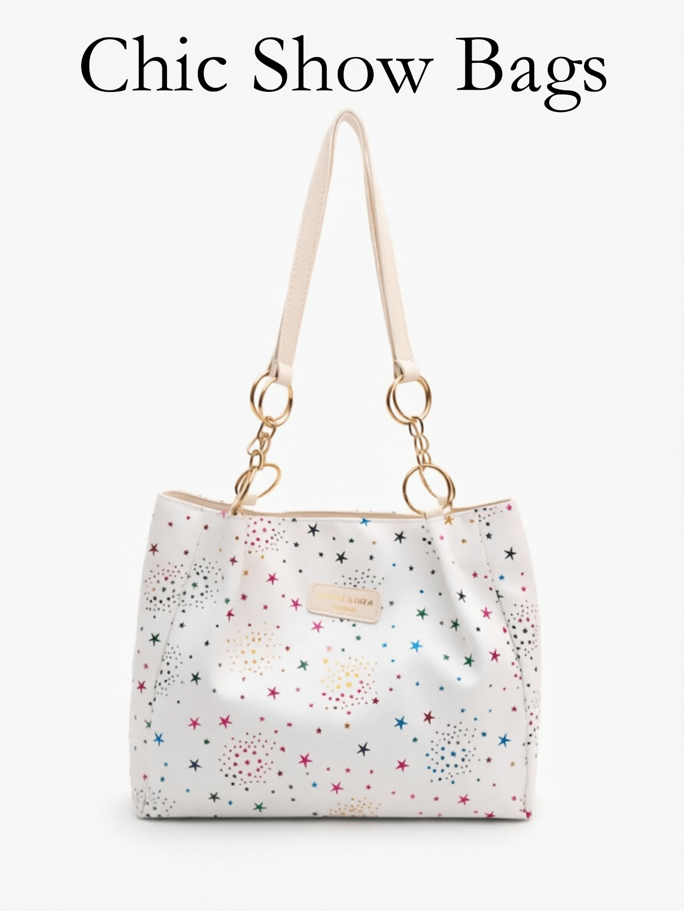 Shoulder Bag/Tote Bag, Colorful Star Pattern, Dual Shoulder Strap Leather Tag, Large Capacity Daily Storage, Sweet Casual Style, Suitable For Spring/Summer Daily, Women/Girls