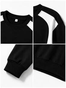 Women's New Minimalist Winter White Icon Print Street Casual Patchwork Crew Neck Fashion Versatile Sweatshirt - Black and White - View 8