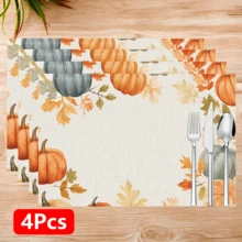 1pc/4pcs/6pcs Pumpkin Pattern Printed Linen Placemats, Rectangular Table Mats, Washable, Easy To Clean, Plate Mats, Bowl Mats, Western Style Mats, Suitable For Kitchen, Dining Room, Family Gatherings, Coffee Table And Daily Table Decor - Multicolor - View 17