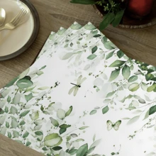 1pc/4pcs/6pcs, Botanical Pattern Printed Linen Placemats, Rectangular Table Mats, Washable, Easy To Clean, Plate Mats, Bowl Mats, Western Style Mats, Suitable For Kitchen, Dining Room, Home Gathering, Coffee Table And Daily Table Decoration - Multicolor - View 9