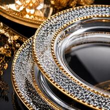 50/25/10pcs 10.25" And 7.5" Clear Hammered Double Gold Rim Round Plates, Appetizer Dessert Serving Trays, Wedding Party Catering Tableware, Halloween Thanksgiving Friendsgiving Autumn, Large Capacity Set For Host And Guest Hospitality - View 4