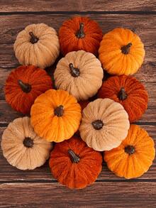 12pcs Mini Velvet Artificial Pumpkin Decor, Foam Core, Thick Velvet Fabric Exterior, Suitable For Autumn Atmosphere Decoration, Thanksgiving Harvest Backdrop, Birthday Party Tabletop Decor, Dining Table Centerpiece, Autumn Home Decor, Halloween Party - Multicolor - View 9