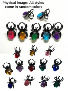 40 piezas Anillos de araña de diamante de Halloween con gemas de colores, joyería de plástico para bromas - A - Ver 11
