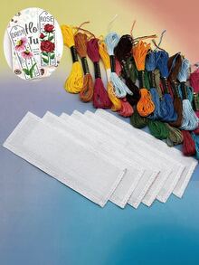 [30件組]DIY十字繡書籤套件，6件7*19cm預裁小格刺繡布料搭配24色隨機刺繡線，易於縫製，適合學生消遣、初學者練習縫紉，手工個性化書籤禮物 - 套裝 - 查看 6