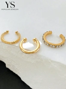 3pcs Set Fashion Minimalist No-Hole Clip-On Earrings, Fresh Style, Ideal Gift For Valentine's Day, Mother's Day And Mom - 3 Pieces Of Gold - View 4