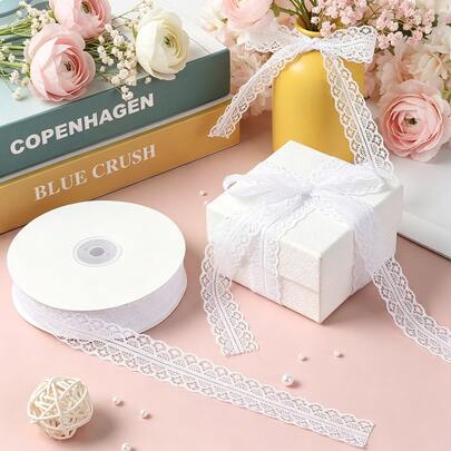5 Yards Pure White Lace Ribbon, Delicate Hollow Lace, Soft And Elegant Texture. Suitable For DIY Headbands, Hair Accessories, High-Quality Clothing Trims, Dress Hem Edging, Collar Modification, Fabric Bag Decoration, Widely Used For Wedding Floral, Gift Box Packaging, Various Handmade Crafts