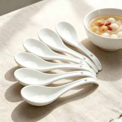 Juego de 6 cucharas de ramen de cerámica blanca, cucharas asiáticas para sopa Pho, wonton, dumplings y sopa miso