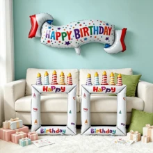 Happy Birthday Banner & Photo Frame Foil Balloon Set, 37 Inch Birthday Banner Balloon, 2pcs 28 Inch Selfie Photo Frame Balloons, Birthday Photo Props, Birthday Party Decorations - Happy Birthday Banner & Photo Frame - View 4