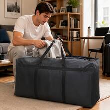 A Heavy-Duty Moving Bag With Double Zippers And Reinforced Handles, A Foldable Travel Organizer Bag Suitable For Clothing, Bedding, Bedding, Dormitory Occupancy, Apartment Moving, Travel, Wardrobe And Bed Bottom Storage - Black - View 1