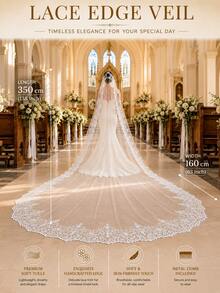 Upgraded Elegant & Comfortable Style: Vintage Lace Bridal Veil With Lace Ruffle Train, Suitable For Vienna Cathedral And Church Weddings - Straight White - View 14