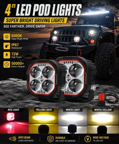 GZSGCP 2pcs DRL Driving Lights Motorcycle LED Headlamps Laser Lens Spotlight Flasher Moto Fog Lamp Car Work Lights High Low Beam Lights