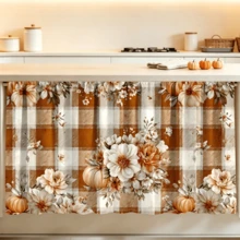 1pc Thanksgiving Floral Pumpkin Plaid Kitchen Curtain, Curtain, Table Skirt Easy To Clean, Rod Design Easy To Install, Suitable For Bathroom Kitchen Cabinet, High Quality Printing, Durable And Beautiful - Multicolor - View 7