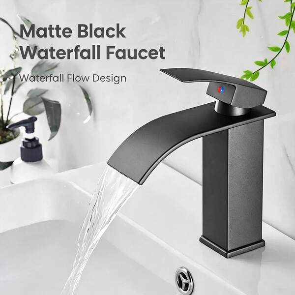 Modern Minimalist Waterfall Bathroom Faucet, Thickened Stainless Steel Polished Finish Single Hole Hot & Cold Basin Tap