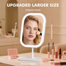 LED 3-Color Light Makeup Mirror With 3 Lighting Modes, Adjustable Brightness, Smart Touch Screen, USB Rechargeable, High Definition Makeup Mirror, Suitable As Birthday, Valentine's Day, Mother's Day And Christmas Gift - Multicolor - View 3