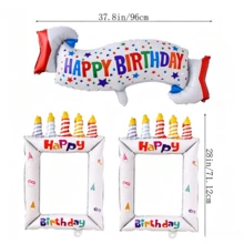 Happy Birthday Banner & Photo Frame Foil Balloon Set, 37 Inch Birthday Banner Balloon, 2pcs 28 Inch Selfie Photo Frame Balloons, Birthday Photo Props, Birthday Party Decorations - Happy Birthday Banner & Photo Frame - View 7