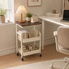2-Tier Rolling Storage Cart With Tabletop, Mobile Utility Organizer With Mesh Baskets And Wheels, Compact Side Table Shelf For Bedroom, Kitchen, Living Room, Office, Dorm & Daily Home Storage - White - View 7