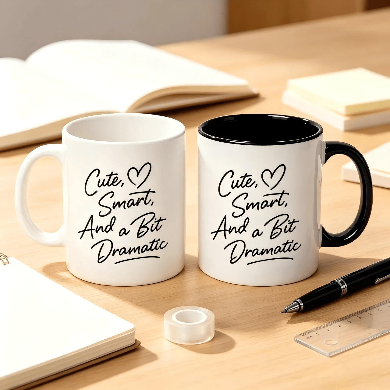 Cute Smart And A Bit Dramatic Handwriting Heart Graphic Coffee Mug,11oz Two-Tone Black Interior White Ceramic Cup, Sassy Women Quote Print, Funny Best Friend Birthday Gift - Multicolor - View 1