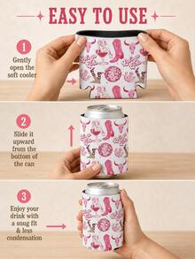 1pc Customized Party Cold-Keeping Sleeves, Bar Party Beverage Sleeves Disco Ball Aluminum Can Insulation Sleeves Western Cowboy Full-Print Cup Sleeves. - Multicolor - View 5