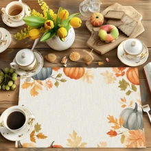 1pc/4pcs/6pcs Pumpkin Pattern Printed Linen Placemats, Rectangular Table Mats, Washable, Easy To Clean, Plate Mats, Bowl Mats, Western Style Mats, Suitable For Kitchen, Dining Room, Family Gatherings, Coffee Table And Daily Table Decor - Multicolor - View 8