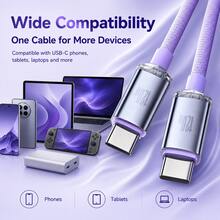Kabel Data Pengisian Cepat Type-C ke Type-C 120W 6A, Jalinan Nilon, Kompatibel dengan iPhone 15-17 15Pro S25 S24 S23 S22 S21 12Pro P40 P60, Kabel Pengisian Daya Ponsel Android, Kabel USB C, Kabel Transfer Data Pro Pro, Kabel Dual Type-C - Mauve Purple - View 6