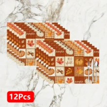 1pc/4pcs/6pcs, Pumpkin Pattern Printed Linen Placemats, Rectangular Table Mats, Washable, Easy To Clean, Plate Mats, Bowl Mats, Western Style Placemats, Suitable For Kitchen, Dining Room, Home Gatherings, Coffee Table And Daily Table Decor - Multicolor - View 13