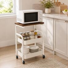 2-Tier Rolling Storage Cart With Tabletop, Mobile Utility Organizer With Mesh Baskets And Wheels, Compact Side Table Shelf For Bedroom, Kitchen, Living Room, Office, Dorm & Daily Home Storage - White - View 6