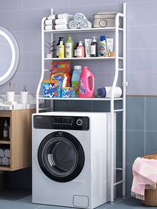 Multi-Layer Storage Rack For Washing Machines, Featuring Divided Storage Layers, A Top Pole For Hanging Towels, Side Hooks For Cleaning Tools, And Maximizing Unused Space In Bathrooms - Multicolor - View 6