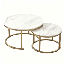 1 Round Coffee Table With Faux Marble Tabletop, Wear-Resistant And Easy To Maintain, Flexible To Place And Compatible With Various Living Room Styles - Multicolor - View 8