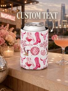 1pc Customized Party Cold-Keeping Sleeves, Bar Party Beverage Sleeves Disco Ball Aluminum Can Insulation Sleeves Western Cowboy Full-Print Cup Sleeves. - Multicolor - View 2