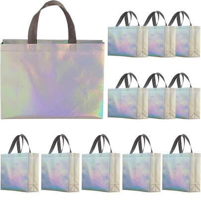 10 buah Tas Kado Warna-warni yang Dapat Digunakan Kembali, Tas Belanja Non-Woven, Tas Kado Holografik, Cocok untuk Pesta, Liburan, Ulang Tahun, Pernikahan, Pesta Lajang