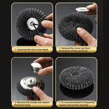 6pcs Steel Wire Scrubbing Brush With 5 Replacement Balls, Dish Cleaning Brush, Non-Scratch, Professional Removal Of Stubborn Stains, Suitable For Cast Iron, Grill, Stove, Sink, Cookware, Essential Home Tool - Cleaning Ball - View 7