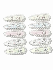 5pcs Lace Trim Cartoon Bear & Rabbit Hair Clips, Sweet Lolita Style Side Hair Clips - Multicolor - View 6