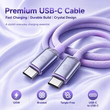 Kabel Data Pengisian Cepat Type-C ke Type-C 120W 6A, Jalinan Nilon, Kompatibel dengan iPhone 15-17 15Pro S25 S24 S23 S22 S21 12Pro P40 P60, Kabel Pengisian Daya Ponsel Android, Kabel USB C, Kabel Transfer Data Pro Pro, Kabel Dual Type-C - Mauve Purple - View 3