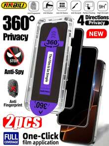 NNBILI 2片裝 360°隱私鋼化玻璃螢幕保護貼，相容 iPhone 18/18 Pro/18 Pro Max/17/17Air/17Pro/16e/16/16pro/16plus/16 Pro Max/15/14/13/12/11 系列 | 自動對位除塵 | 初學者易安裝 | 4向防窺 | 防指紋 | 防摔 - 2 pieces - 查看 37