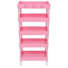 Carrito Organizador de 5 Niveles con Ruedas y Ganchos, Rosa - Rosa - Ver 1